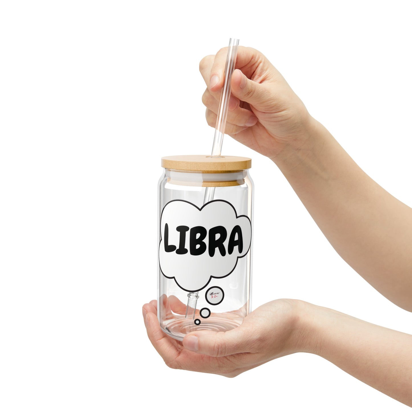 LIBRA ZODIAC SIGN ICED COFFEE GLASSES IN THOUGHT BUBBLE 16oz SIPPER GLASS IN THOUGHT BUBBLE HOROSCOPE LIBRA SIGN SIPPER GLASS BIRTHDAY GIFT FOR LIBRA ZODIAC SIGN