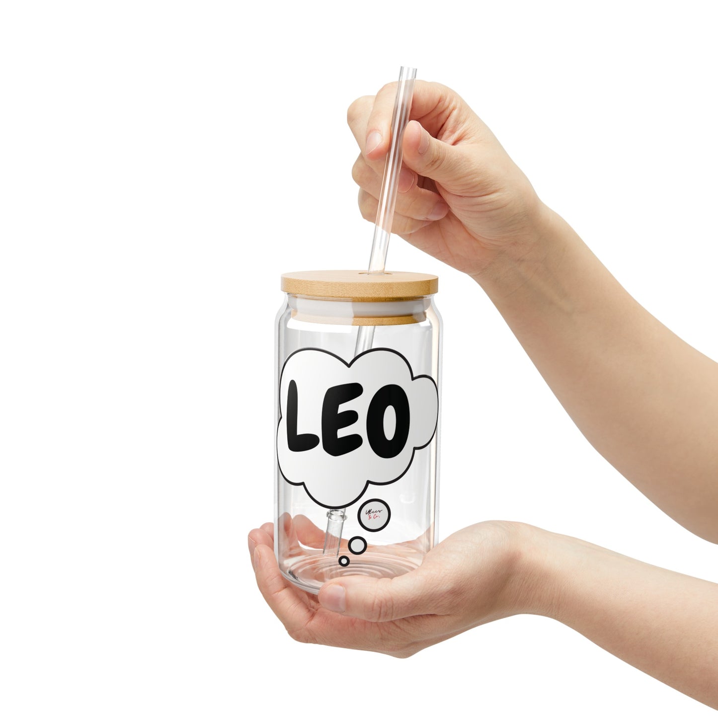 LEO ZODIAC SIGN ICED COFFEE GLASSES IN THOUGHT BUBBLE 16oz SIPPER GLASS IN THOUGHT BUBBLE HOROSCOPE LEO SIGN SIPPER GLASS BIRTHDAY GIFT FOR LEO ZODIAC SIGN