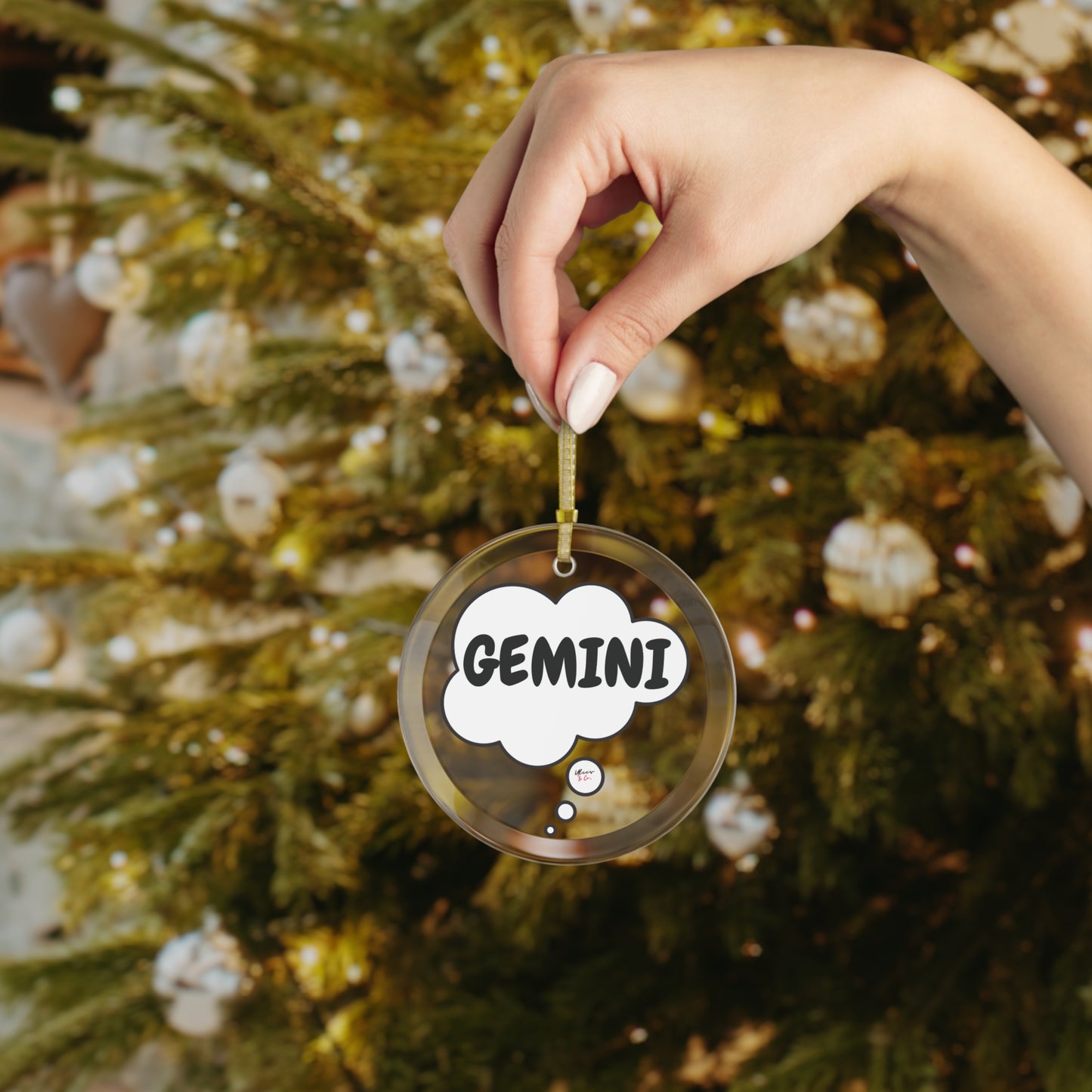 GEMINI ZODIAC SIGN GLASS ORNAMENT IN THOUGHT BUBBLE BIRTHDAY GIFT THOUGHT BUBBLE CHRISTMAS TREE ORNAMENT GEMINI CONSTELLATION HOROSCOPE SIGNS FOR HOLIDAY DECORATING HOME HOLIDAY DECOR