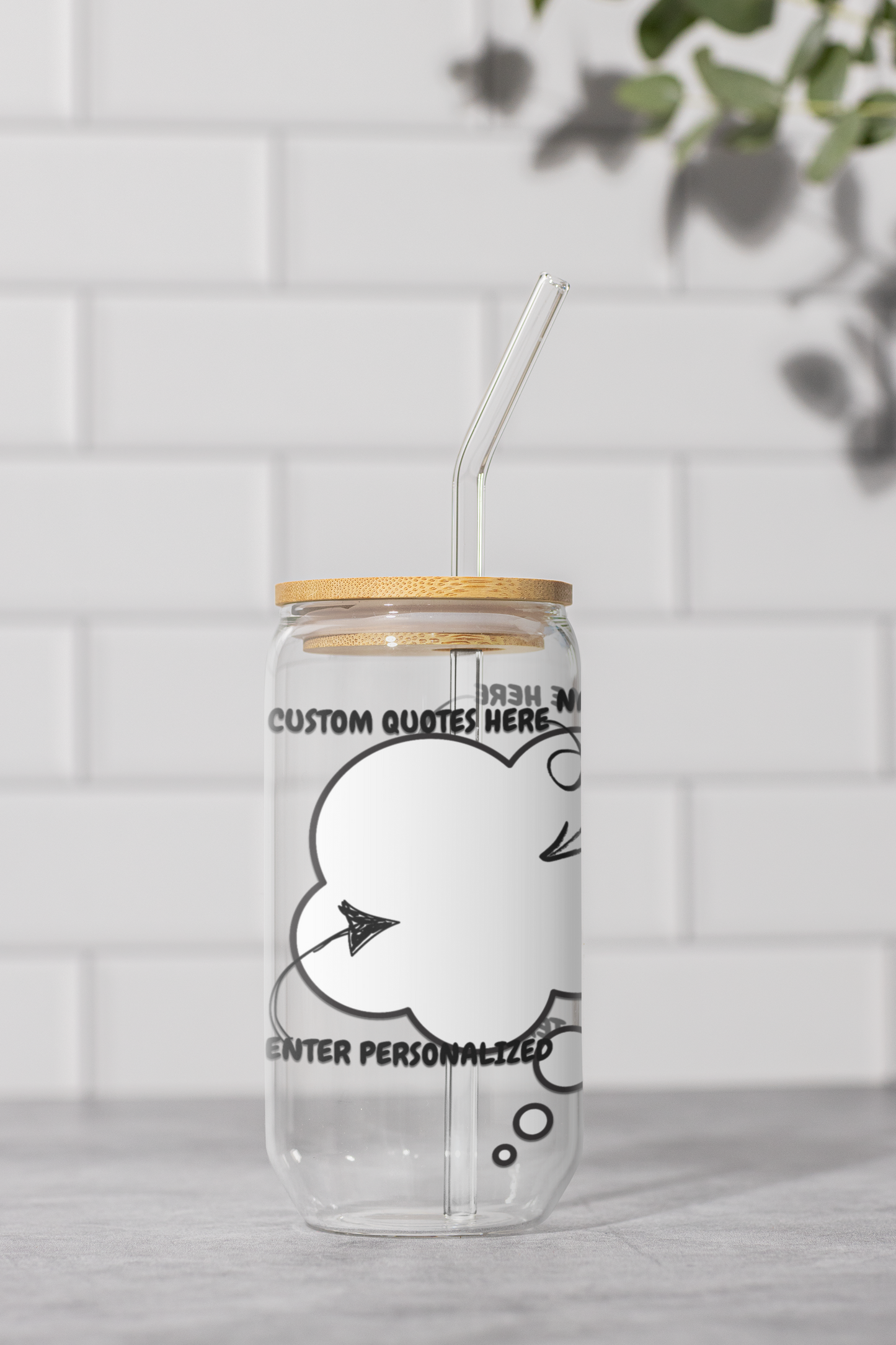 PERSONALIZE ICED COFFEE GLASS IN THOUGHT BUBBLE CUSTOMIZE SIPPER GLASS 16oz CUSTOM GIFT