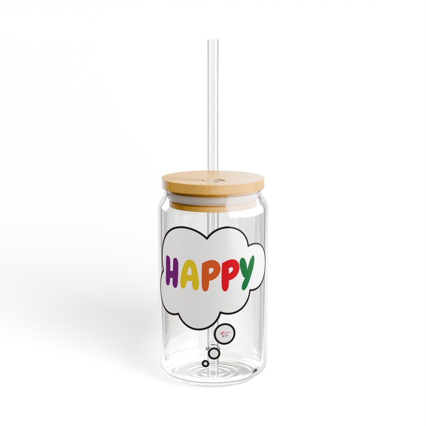 HAPPY PRIDE RAINBOW ICED COFFEE GLASSES IN THOUGHT BUBBLE LGBTQ EQUALITY RAINBOW PRIDE MONTH HAPPY PRIDE SIPPER GLASS 16oz