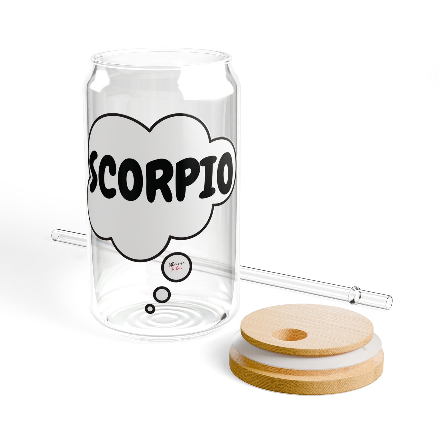 SCORPIO ZODIAC SIGN ICED COFFEE GLASSES 16oz SIPPER GLASS IN THOUGHT BUBBLE HOROSCOPE SCORPIO SIGN SIPPER GLASS BIRTHDAY GIFT FOR SCORPIO ZODIAC SIGN