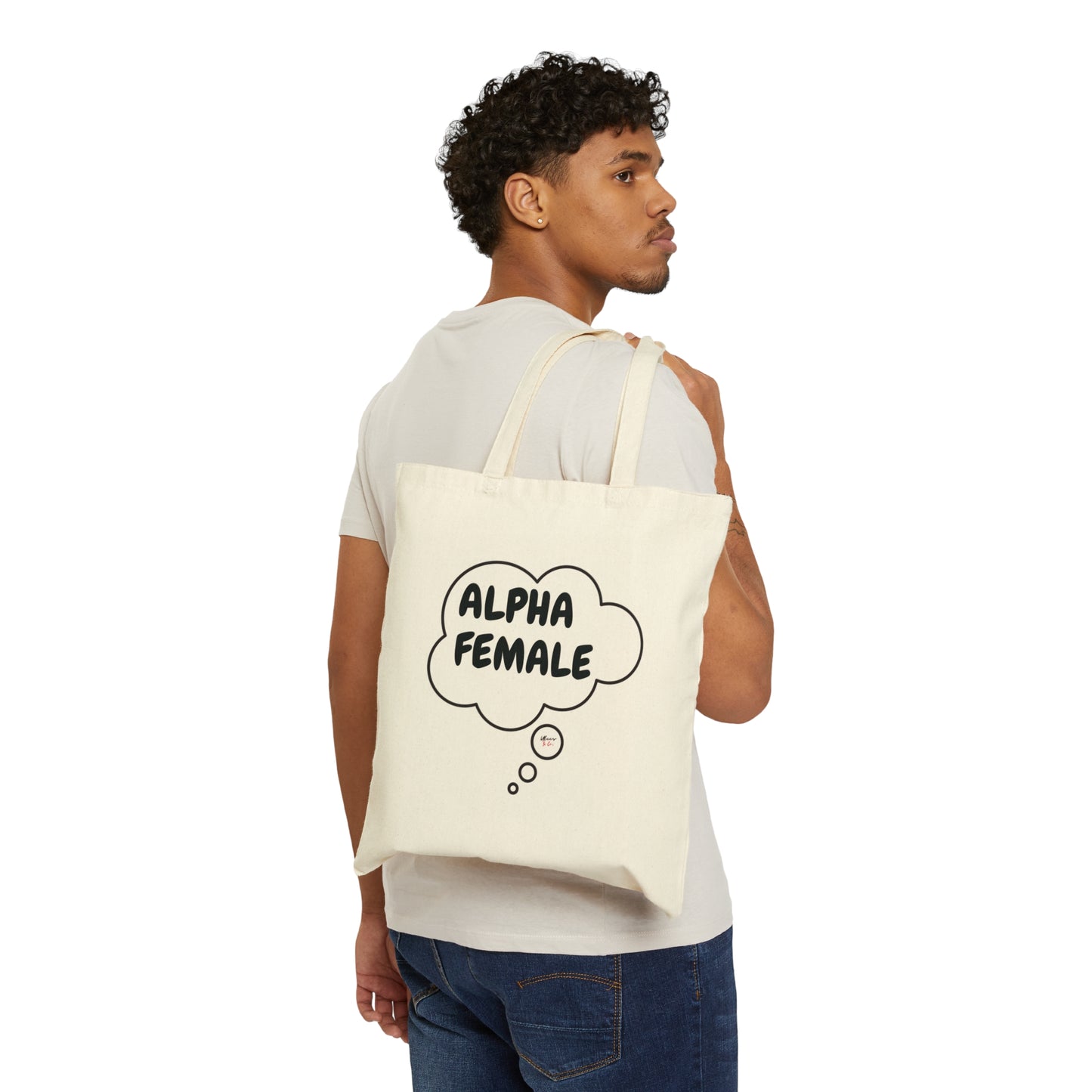 ALPHA FEMALE TOTE BAG INSPIRATIONAL SAYING ON TOTE BAG GIFT FOR MOTIVATION ALPHA FEMALE IN THOUGHT BUBBLE TOTE BAG GIFTS MENTAL AWARENESS PHRASE COTTON CANVAS BAG