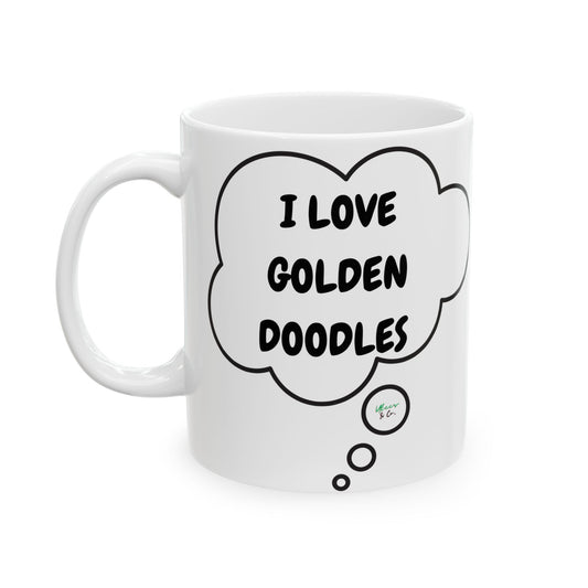 I LOVE GOLDEN DOODLES 11oz CERAMIC MUG IN THOUGHT BUBBLE DESIGN DOG MOM GIFTS DOG DAD GIFTS DRINKWARE FOR PET PARENTS GIFTS FOR DOG LOVERS