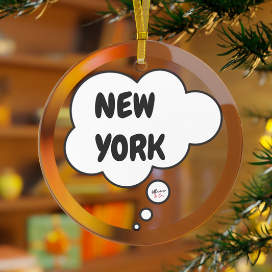 NEW YORK GLASS ORNAMENT IN THOUGHT BUBBLE FOR FAVORITE STATE DECORATION FOR CHRISTMAS DECOR FOR HOLIDAY DECORATION