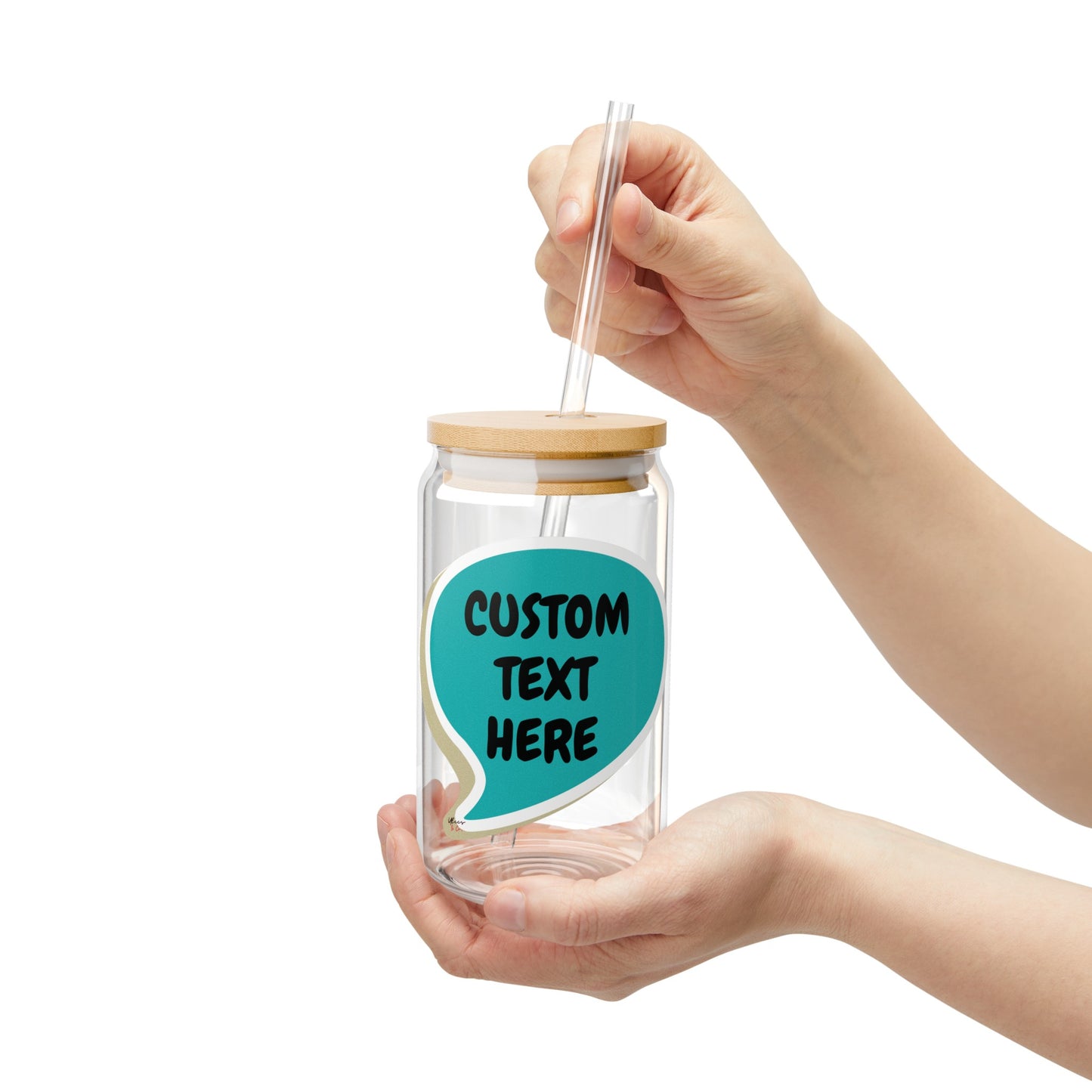 PERSONALIZE ICED COFFEE GLASS IN SPEECH BUBBLE CUSTOMIZE SIPPER GLASS 16oz CUSTOM GIFT