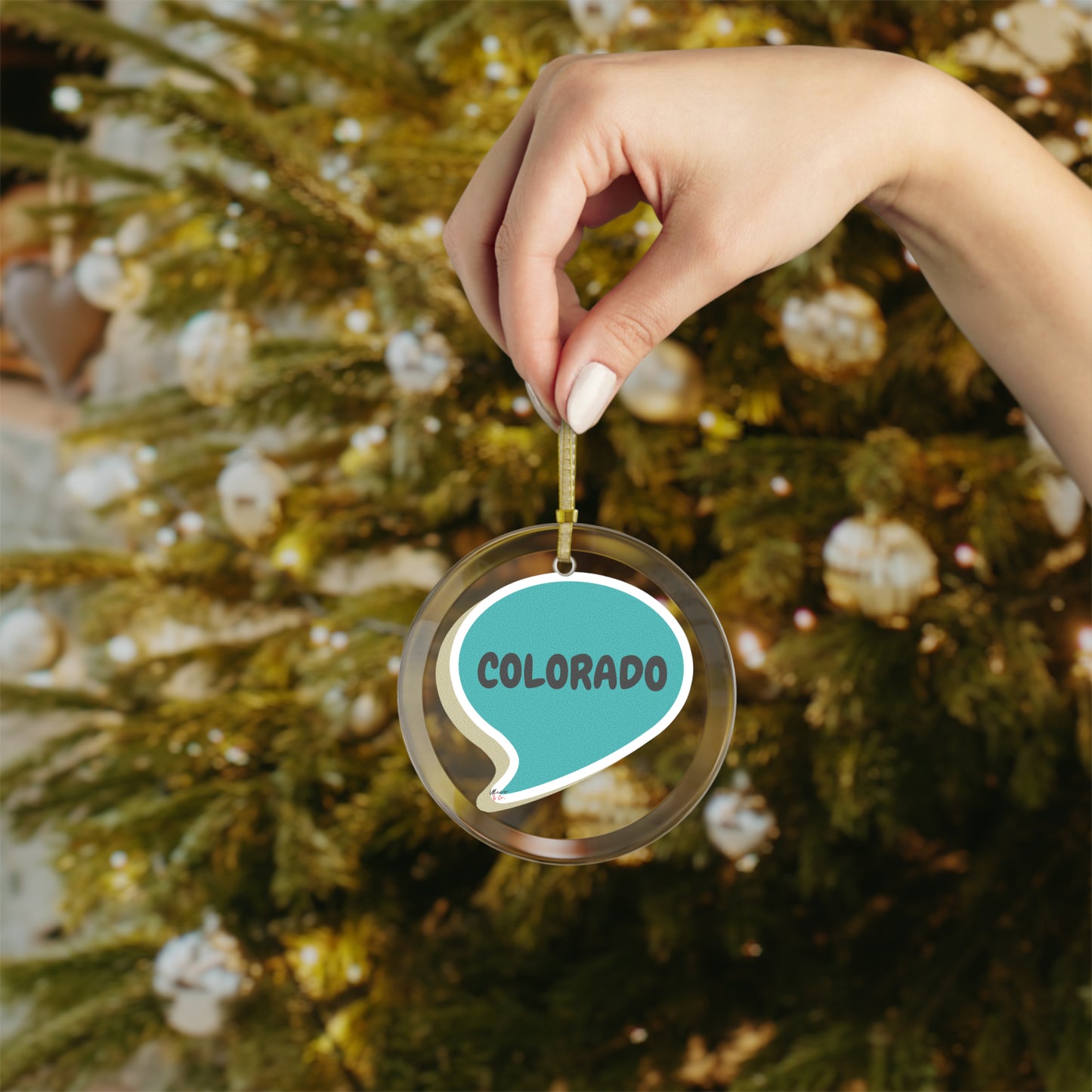 COLORADO GLASS ORNAMENT IN SPEECH BUBBLE FOR FAVORITE STATE DECORATION FOR CHRISTMAS DECOR FOR HOLIDAY DECORATION