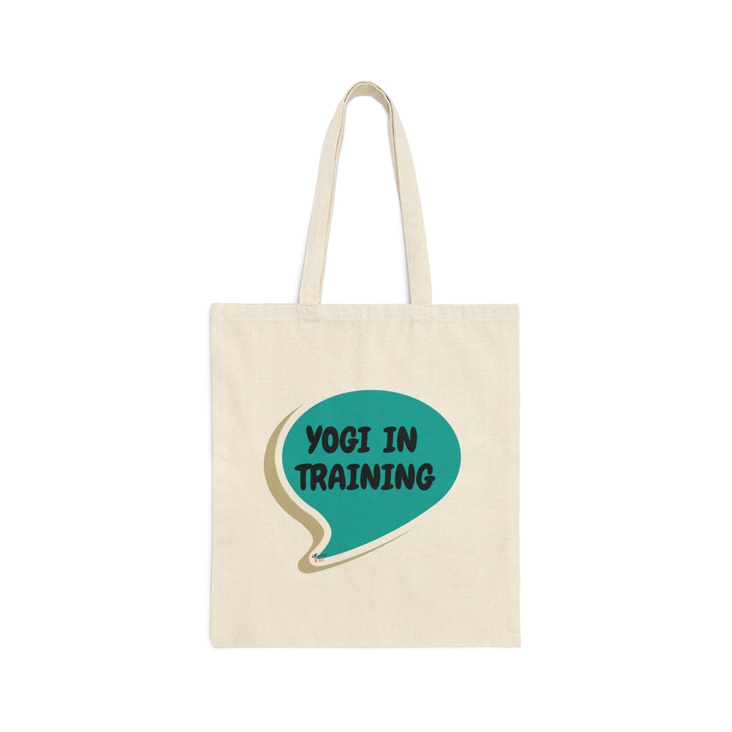 YOGI IN TRAINING TOTE BAG IN SPEECH BUBBLE COTTON CANVAS TOTE BAG FOR YOGA WORKOUTS