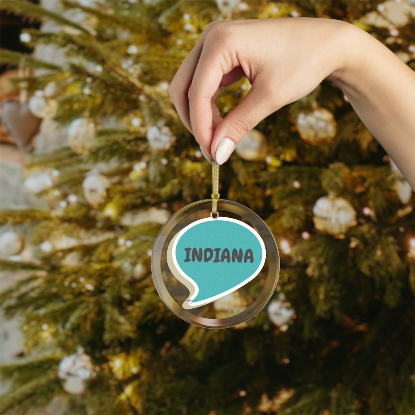 INDIANA GLASS ORNAMENT IN SPEECH BUBBLE FOR FAVORITE STATE DECORATION FOR CHRISTMAS DECOR FOR HOLIDAY DECORATION