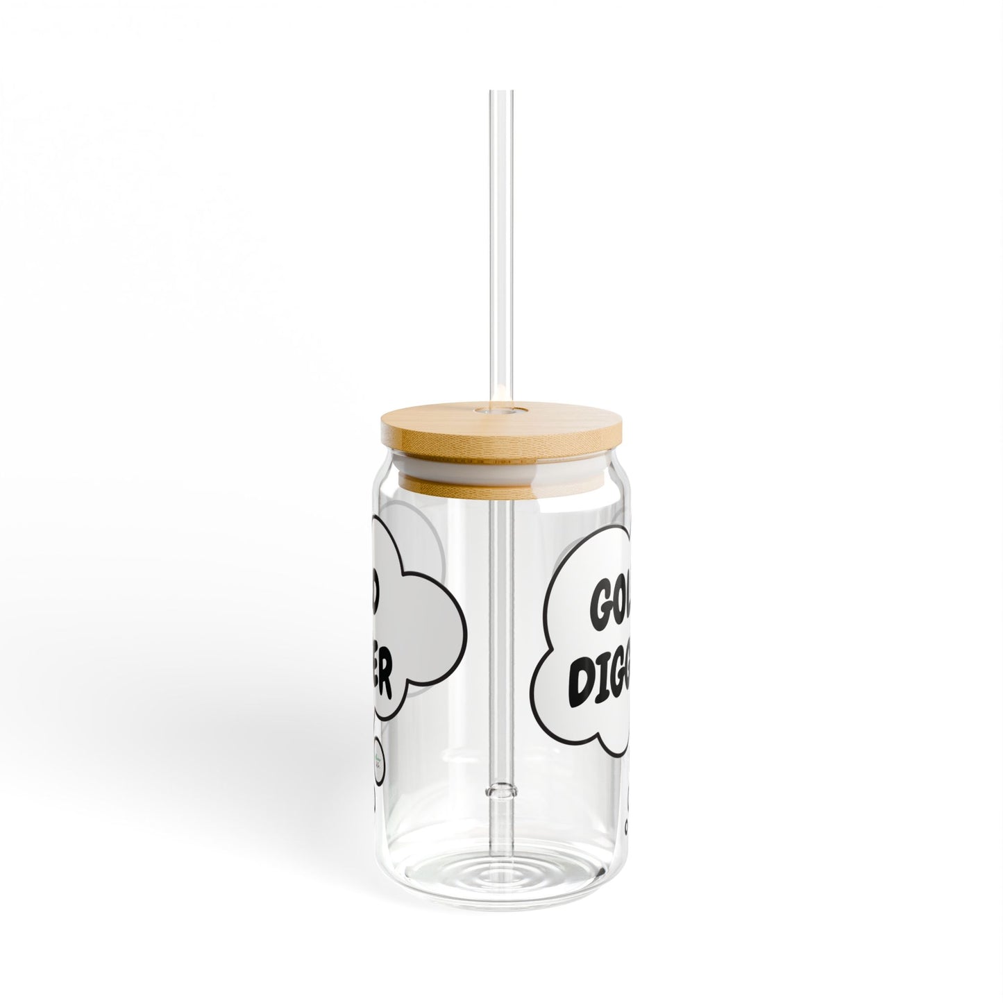 GOLD DIGGER SIPPER GLASS 16oz THOUGHT BUBBLE FUNNY SAYINGS GLASSWARE ICED GLASS SARCASM ICED COFFEE GLASSES SARCASTIC SAYINGS DRINKWARE BAMBOO LID WITH STRAW GLASS CAN TUMBLERS