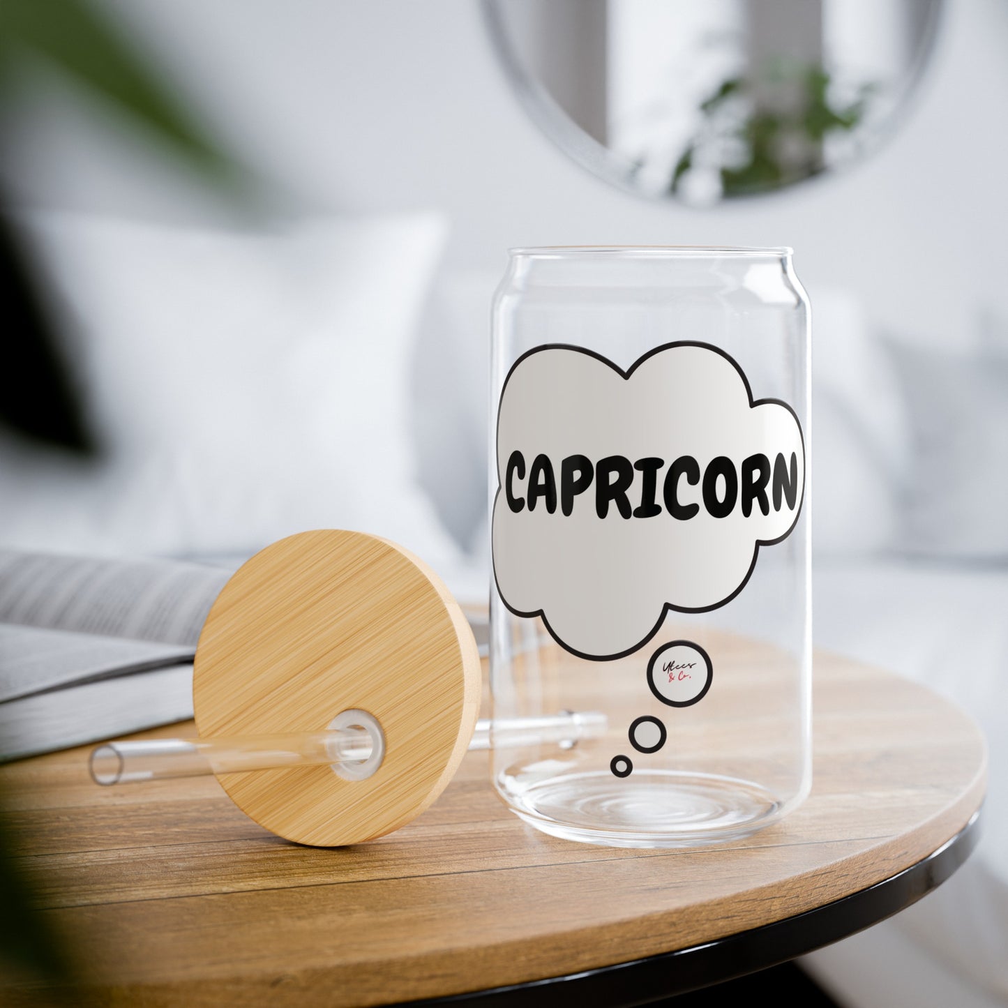 CAPRICORN ZODIAC SIGN ICED COFFEE GLASSES 16oz SIPPER GLASS IN THOUGHT BUBBLE HOROSCOPE CAPRICORN SIGN SIPPER GLASS BIRTHDAY GIFT FOR CAPRICORN ZODIAC SIGN