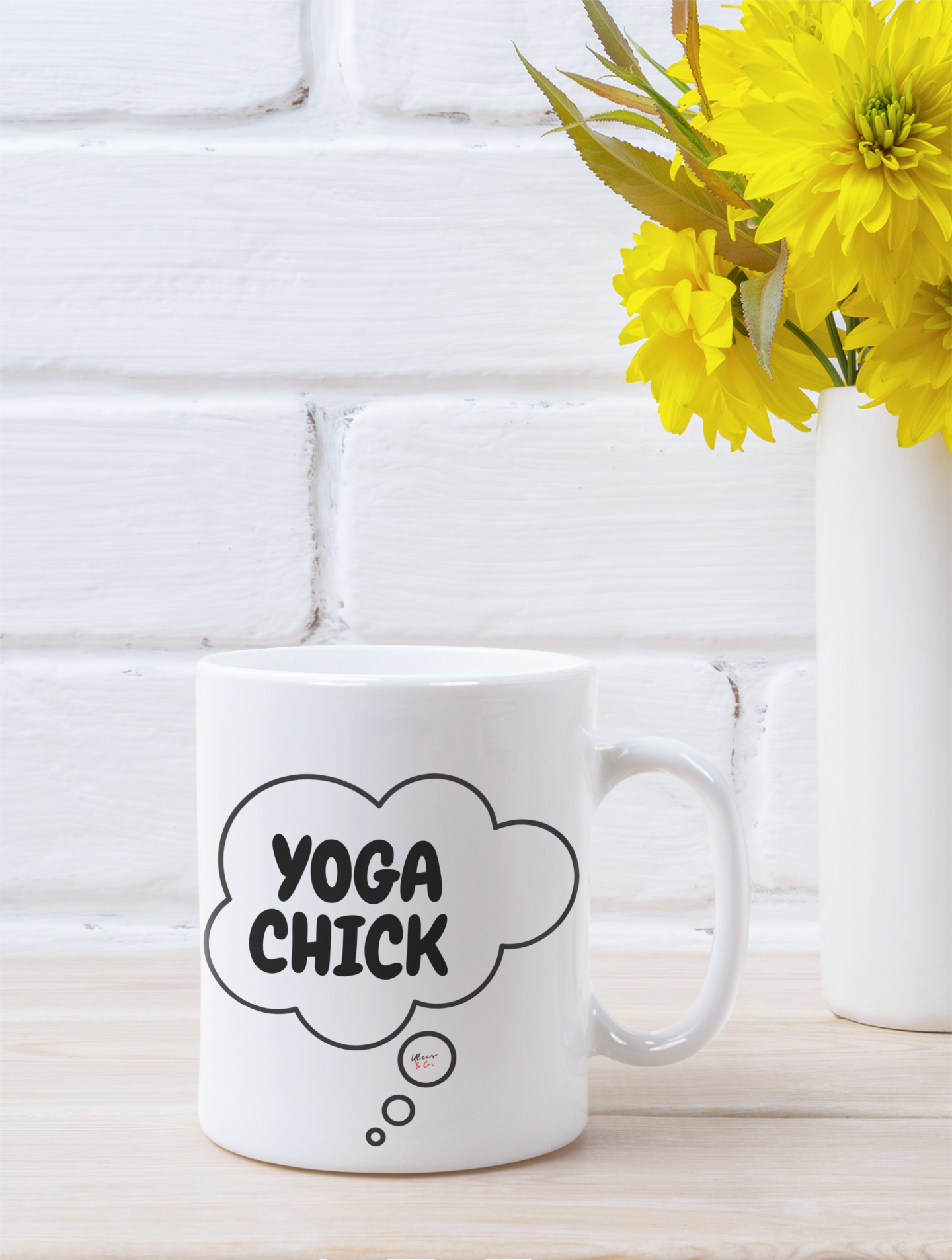 YOGA CHICK COFFEE MUG IN THOUGHT BUBBLE FOR COFFEE LOVER GIFT COFFEE MUG FOR YOGA CHICK IN CERAMIC 11oz YOGA ENTHUSIASTS COFFEE DRINKER YOGA LOVER