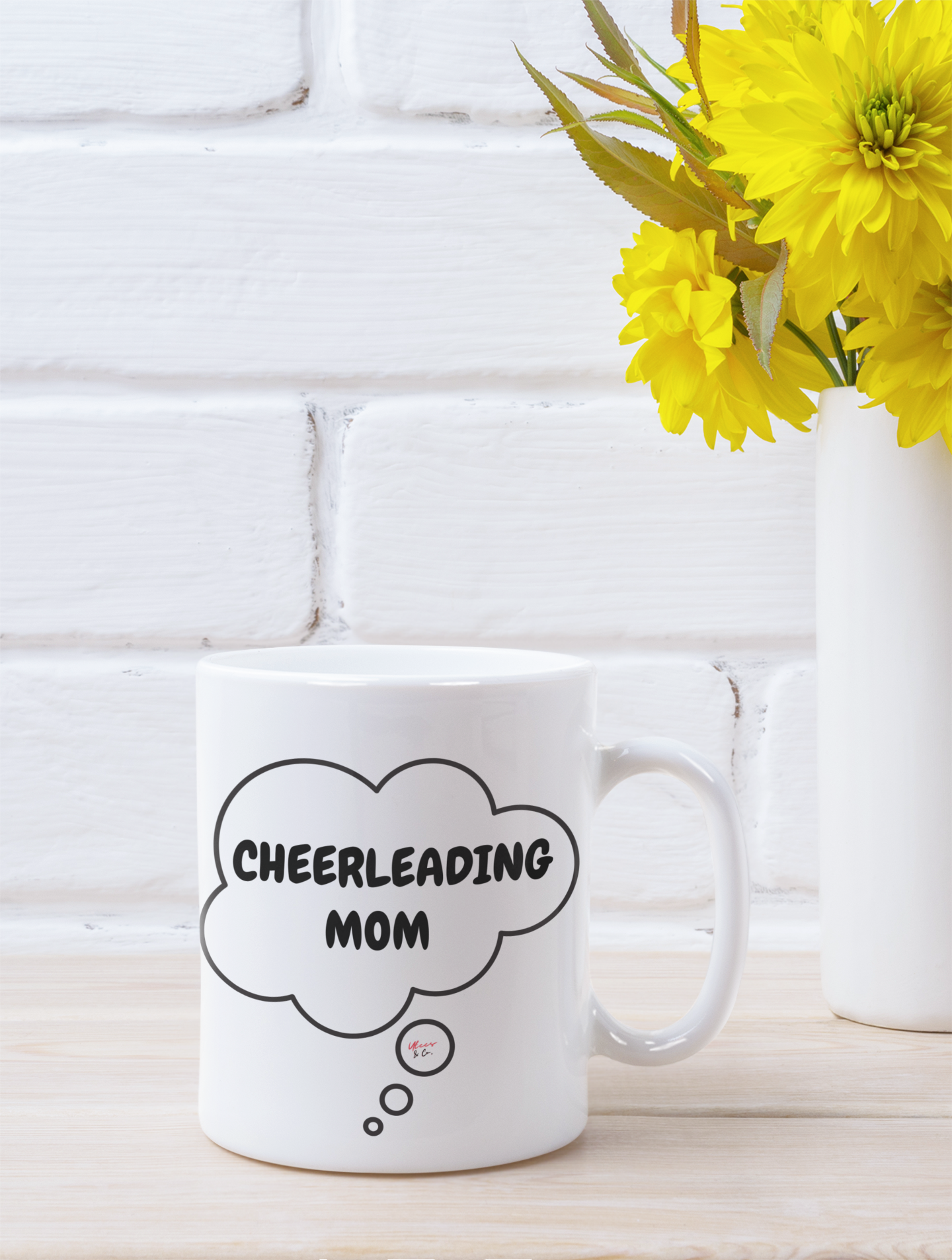 CHEERLEADING MOM COFFEE MUG GIFT FOR MOM OF CHEERLEADERS IN THOUGHT BUBBLE CERAMIC MUG 11oz COFFEE MUG FOR CHEERLEADING MOMS FOR MOTHER'S DAY