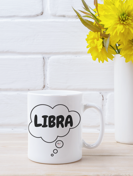 LIBRA ZODIAC SIGN COFFEE MUG IN THOUGHT BUBBLE FOR BIRTHDAY GIFT COFFEE MUG FOR ASTRONOMY CERAMIC MUG 11oz  LIBRA HOROSCOPE ZODIAC SIGN COFFEE MUG