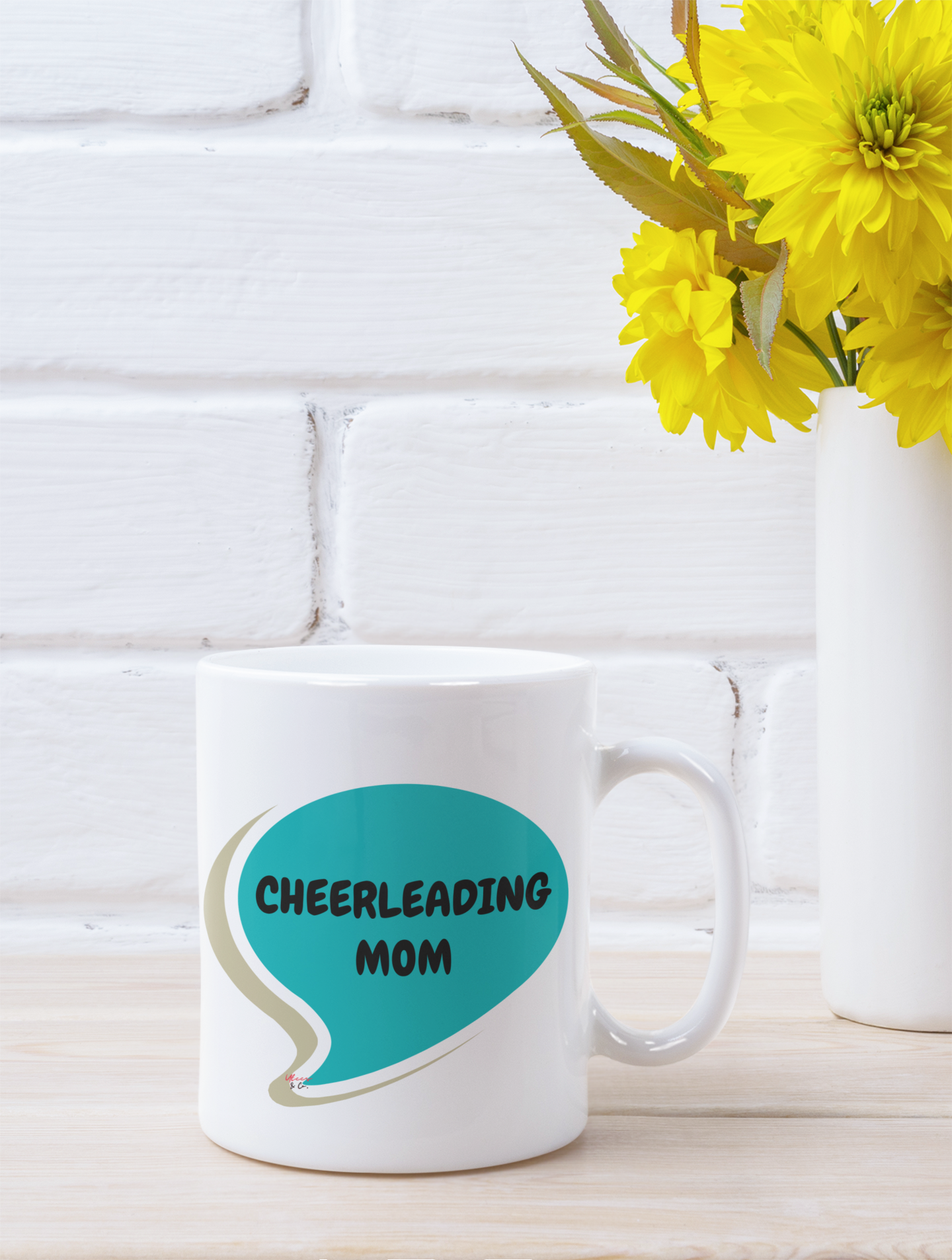 CHEERLEADING MOM COFFEE MUG GIFT FOR MOM OF CHEERLEADERS IN SPEECH BUBBLE CERAMIC MUG 11oz COFFEE MUG FOR CHEERLEADING MOMS FOR MOTHER'S DAY