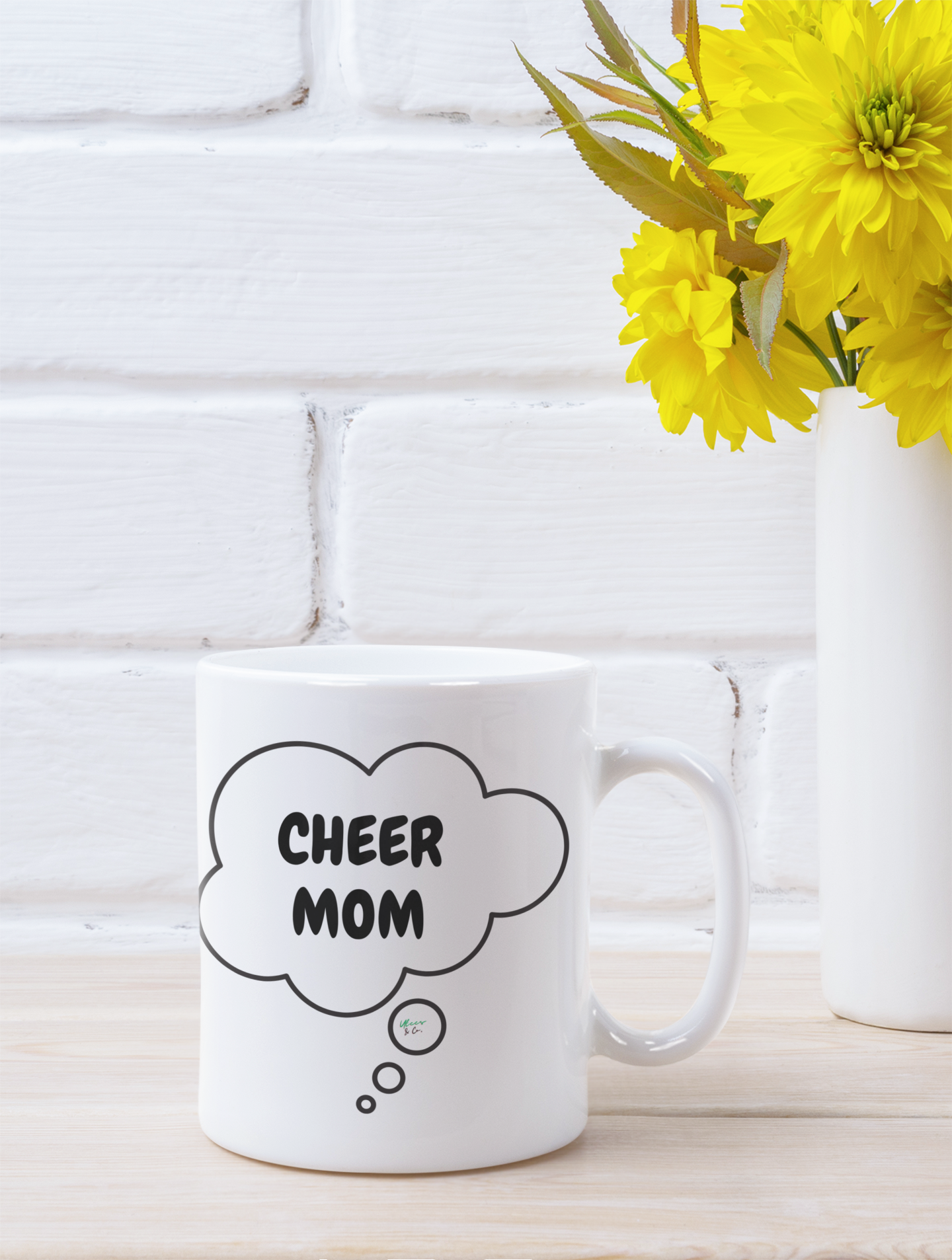 CHEER COFFEE MUG GIFT FOR MOM OF CHEERLEADERS IN THOUGHT BUBBLE CERAMIC MUG 11oz COFFEE MUG FOR CHEERLEADING MOMS FOR MOTHER'S DAY