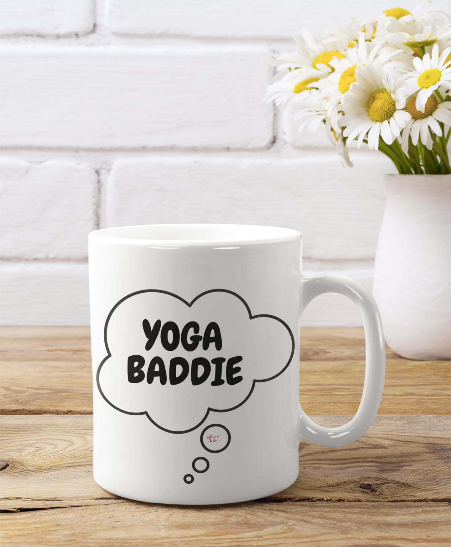 YOGA BADDIE COFFEE MUG IN THOUGHT BUBBLE COFFEE DRINKER COFFEE MUG FOR A YOGA BADDIE IN CERAMIC 11oz NAMASTE YOGI COFFEE LOVERS COFFEE MUG GIFT