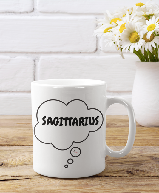 SAGITTARIUS ZODIAC SIGN COFFEE MUG IN THOUGHT BUBBLE BIRTHDAY GIFT HOROSCOPE SIGN COFFEE MUG CERAMIC MUG 11oz SAGITTARIUS ZODIAC SIGN COFFEE MUG GIFT