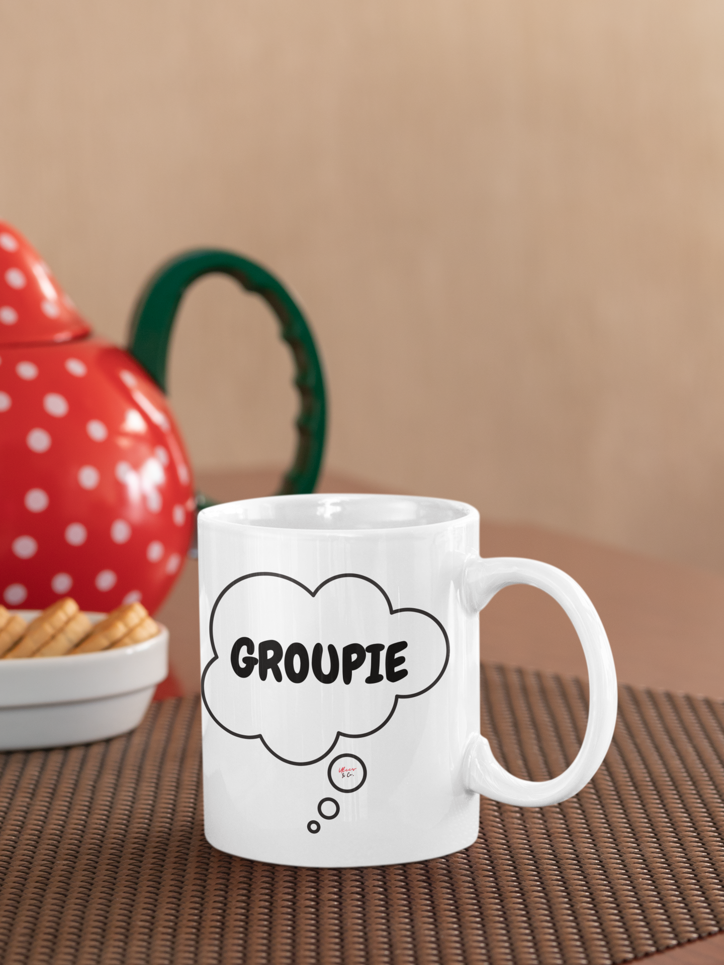 GROUPIE COFFEE MUG GIFT FOR LOVE OBSESSED COFFEE DRINKER COFFEE MUG FOR GROUPIE IN THOUGHT BUBBLE CERAMIC 11oz SARCASTIC SAYING ON COFFEE MUG GIFT FOR LOVER OF COFFEE