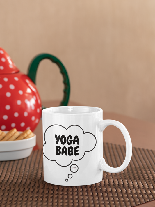 YOGA BABE COFFEE MUG LOVE YOGA AND COFFEE YOGA BABE COFFEE MUG IN THOUGHT BUBBLE CERAMIC 11oz COFFEE DRINKER MUG FOR YOGI