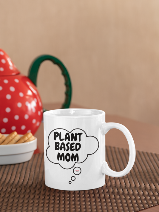 PLANT BASED MOM COFFEE MUG IN THOUGHT BUBBLE GIFT FOR PLANT BASED MOM COFFEE MUG FOR PLANT BASED LIFESTYLE VEGAN MOM CERAMIC 11oz MUG FOR MOTHER'S DAY GIFT FOR PLANT BASED MOM