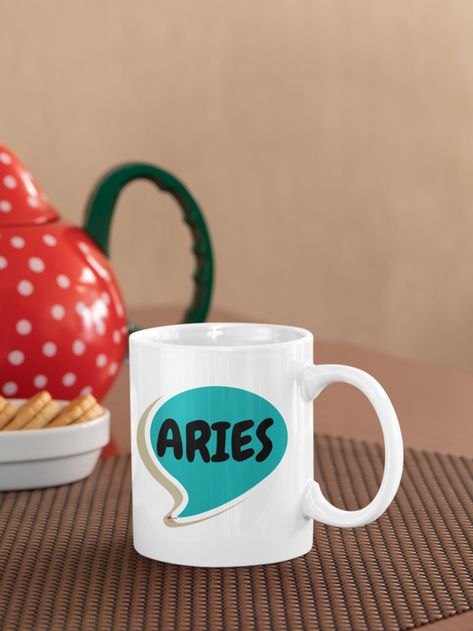 ARIES ZODIAC SIGN COFFEE MUG IN SPEECH BUBBLE GIFT FOR BIRTHDAY SIGN CERAMIC MUG 11oz COFFEE LOVER GIFT ARIES ZODIAC SIGN ASTRONOMY MUG