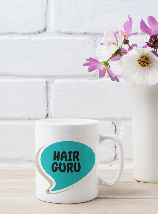 HAIR GURU COFFEE MUG GIFT FOR HAIR STYLIST IN SPEECH BUBBLE CERAMIC 11oz GIFT MUG FOR COSMOLOGISTS HAIR BUNDLE ENTREPRENEUR COFFEE LOVER GIFT MUG