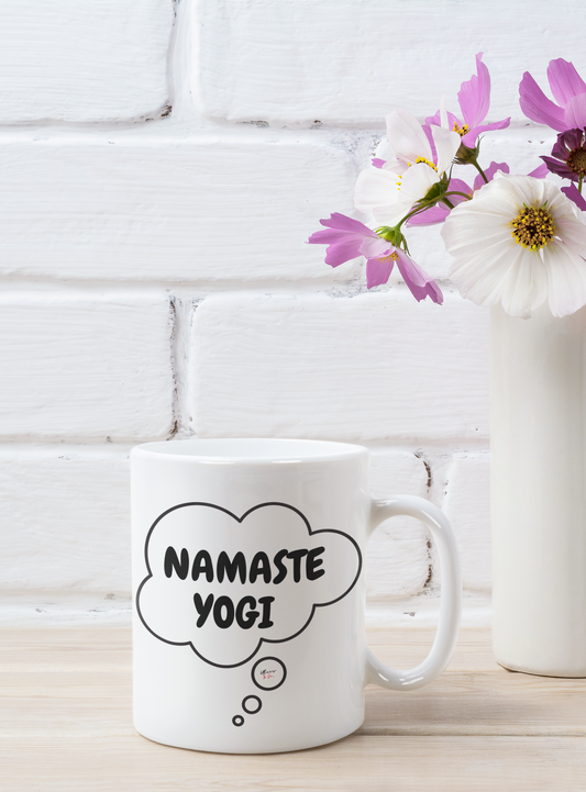 NAMASTE YOGI IN THOUGHT BUBBLE CERAMIC MUG 11oz YOGA INSPIRED MUG GIFT FOR YOGI YOGA COFFEE MUG TEA MUG BEVERAGE MUG FOR YOGA