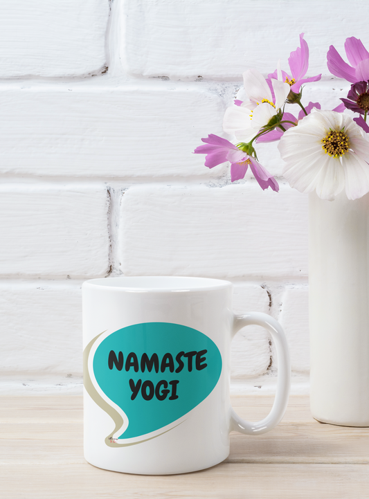 NAMASTE YOGI IN SPEECH BUBBLE CERAMIC MUG 11oz YOGA INSPIRED MUG GIFT FOR YOGI YOGA COFFEE MUG TEA MUG BEVERAGE MUG FOR YOGA