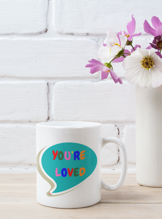 PRIDE YOU'RE LOVED COFFEE MUG IN SPEECH BUBBLE PRIDE MONTH MUG LGBTQ COFFEE MUG CERAMIC MUG 11oz