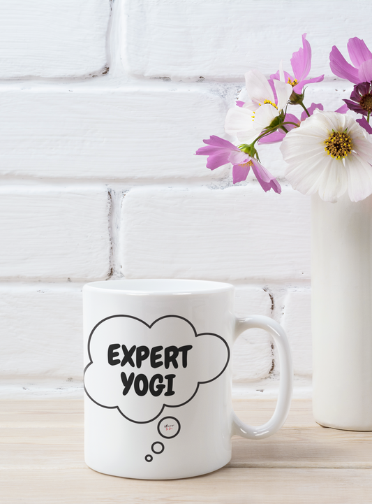 EXPERT YOGI COFFEE MUG IN THOUGHT BUBBLE CERAMIC MUG 11oz NAMASTE GIFT FOR YOGI GIFT FOR YOGA EXERCISE AND HEALTHY LIVING GIFT FOR HEAD YOGI IN CHARGE