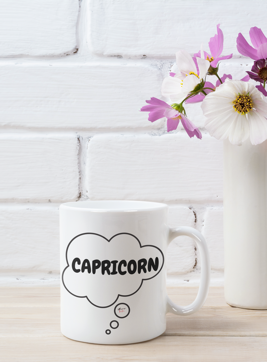 CAPRICORN ZODIAC SIGN IN THOUGHT BUBBLE FOR COFFEE MUG GIFT FOR COFFEE DRINKER CERAMIC MUG 11oz ASTRONOMY HOROSCOPE CAPRICORN ZODIAC SIGNS ON COFFEE MUG FOR COFFEE LOVERS