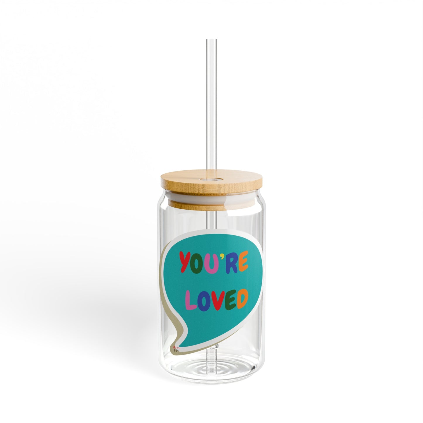 YOU'RE LOVED HAPPY PRIDE ICED COFFEE GLASSES IN SPEECH BUBBLE LGBTQ EQUALITY RAINBOW PRIDE MONTH HAPPY PRIDE SIPPER GLASS 16oz