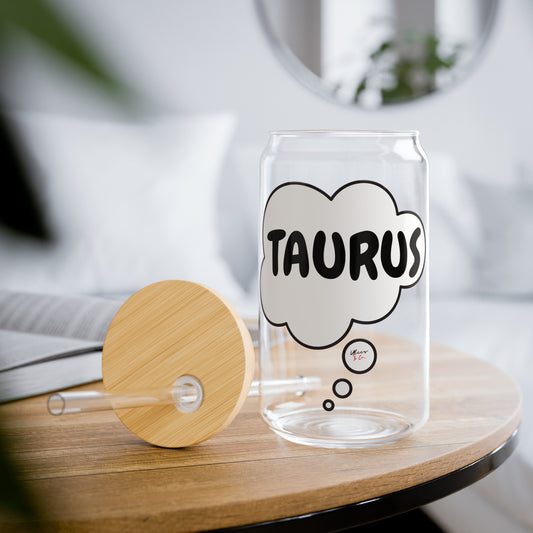 TAURUS ZODIAC SIGN ICED COFFEE GLASSES 16oz SIPPER GLASS IN THOUGHT BUBBLE HOROSCOPE TAURUS SIGN SIPPER GLASS BIRTHDAY GIFT FOR TAURUS ZODIAC SIGN