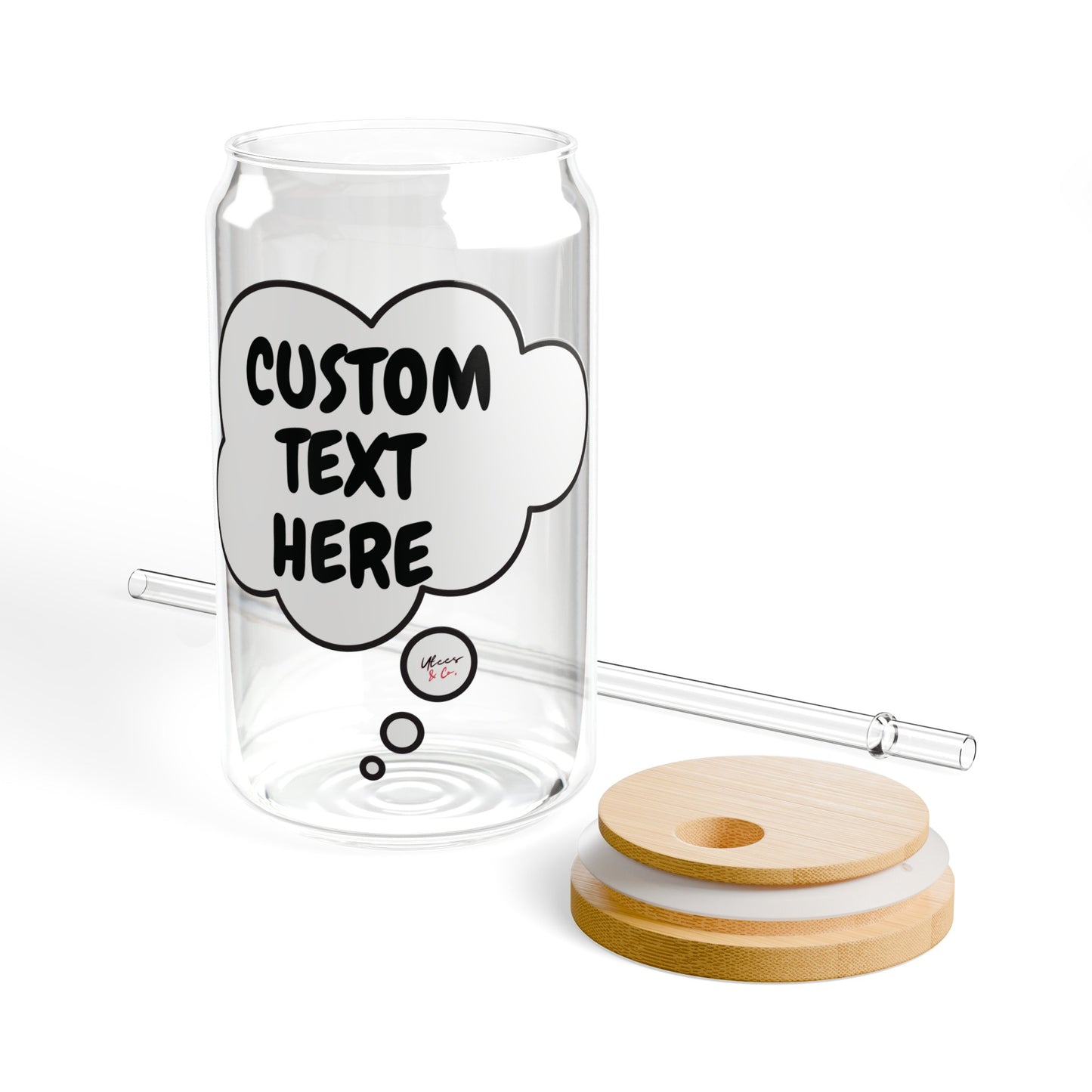 PERSONALIZE ICED COFFEE GLASS IN THOUGHT BUBBLE CUSTOMIZE SIPPER GLASS 16oz CUSTOM GIFT