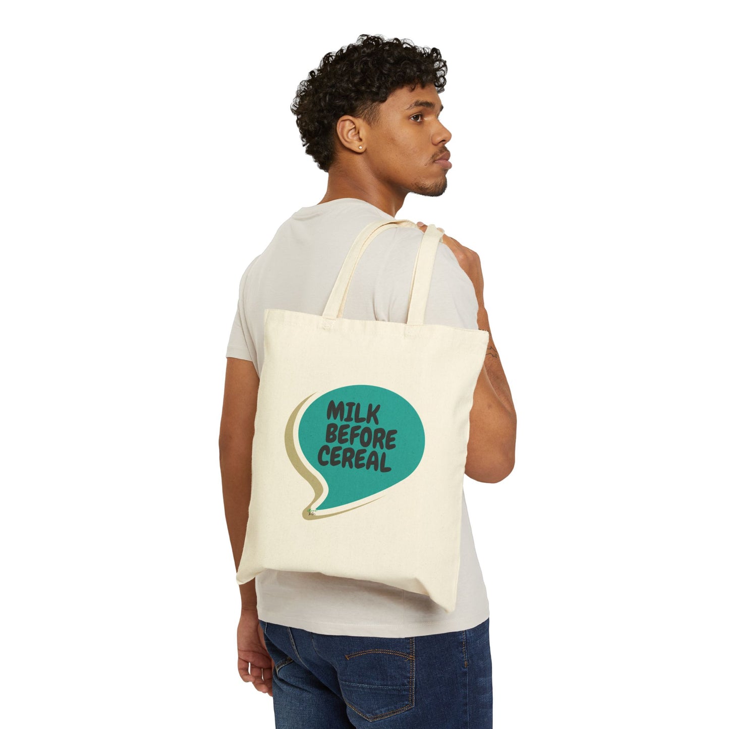 MILK BEFORE CEREAL TOTE BAG SPEECH BUBBLE COTTON CANVAS BAG FUNNY SAYINGS TOTE BAG SARCASM SARCASTIC SAYINGS TOTE BAG