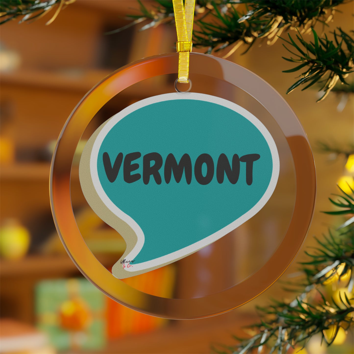 VERMONT GLASS ORNAMENT IN SPEECH BUBBLE FOR FAVORITE STATE DECORATION FOR CHRISTMAS DECOR FOR HOLIDAY DECORATION