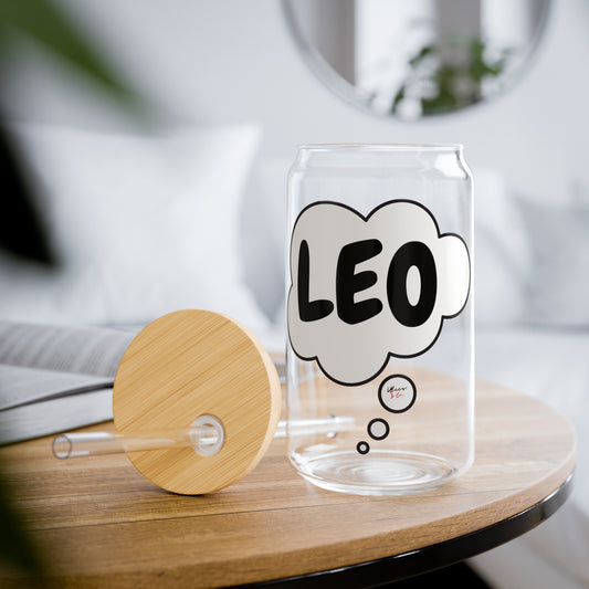 LEO ZODIAC SIGN ICED COFFEE GLASSES 16oz SIPPER GLASS IN THOUGHT BUBBLE HOROSCOPE LEO SIGN SIPPER GLASS BIRTHDAY GIFT FOR LEO ZODIAC SIGN