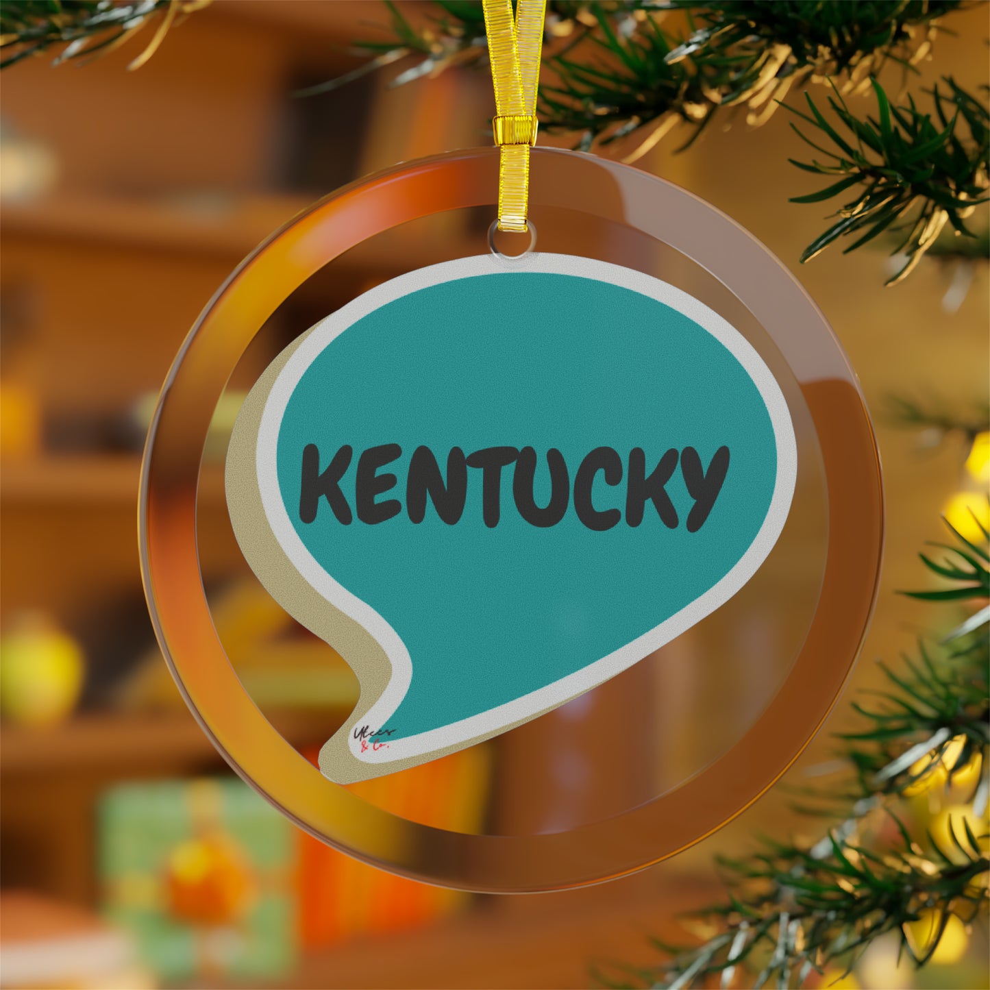 KENTUCKY GLASS ORNAMENT IN SPEECH BUBBLE FOR FAVORITE STATE DECORATION FOR CHRISTMAS DECOR FOR HOLIDAY DECORATION