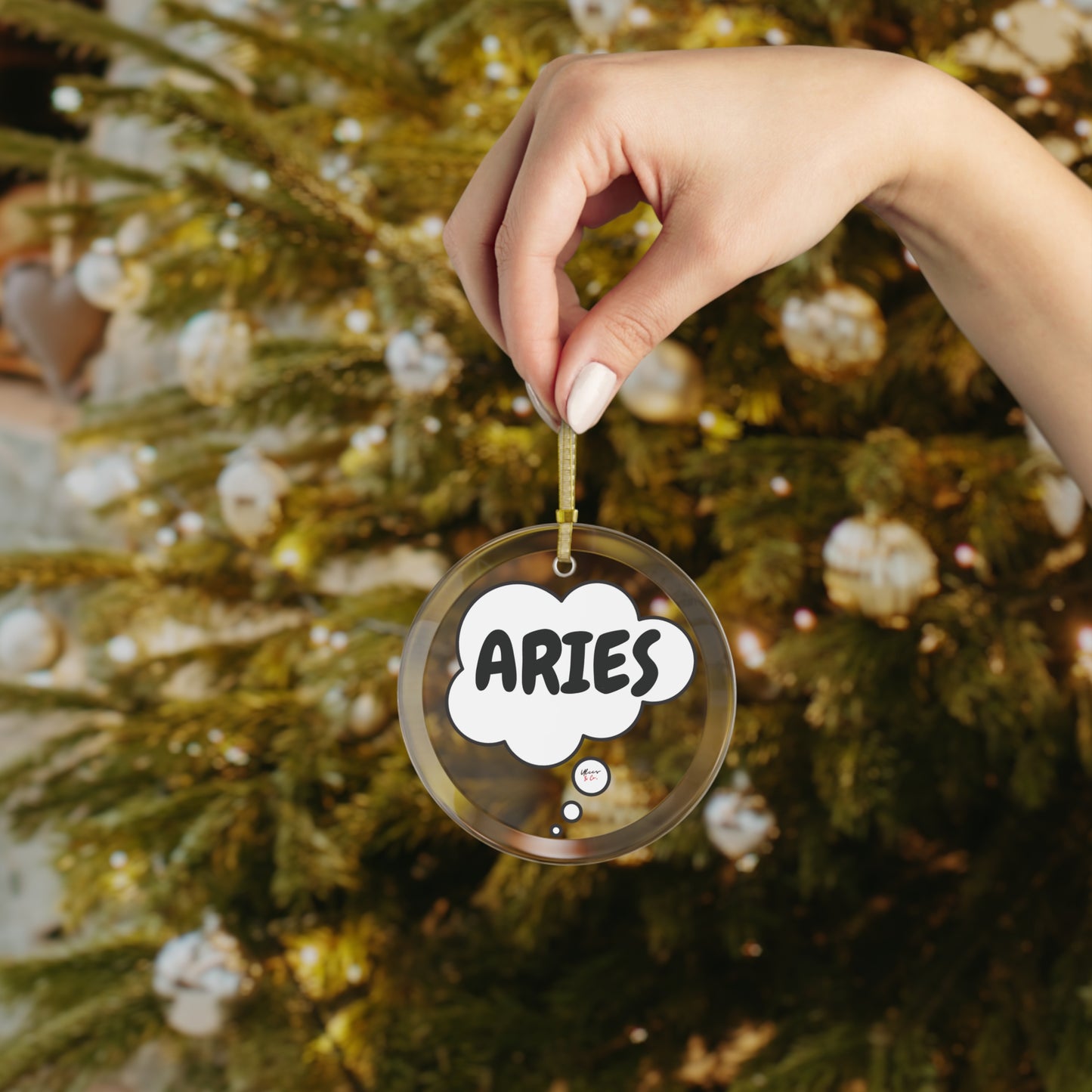 ARIES ZODIAC SIGN HOROSCOPE GLASS ORNAMENT THOUGHT BUBBLE CHRISTMAS TREE DECORATION HOME DECOR ARIES GIFT FOR THE HOLIDAYS