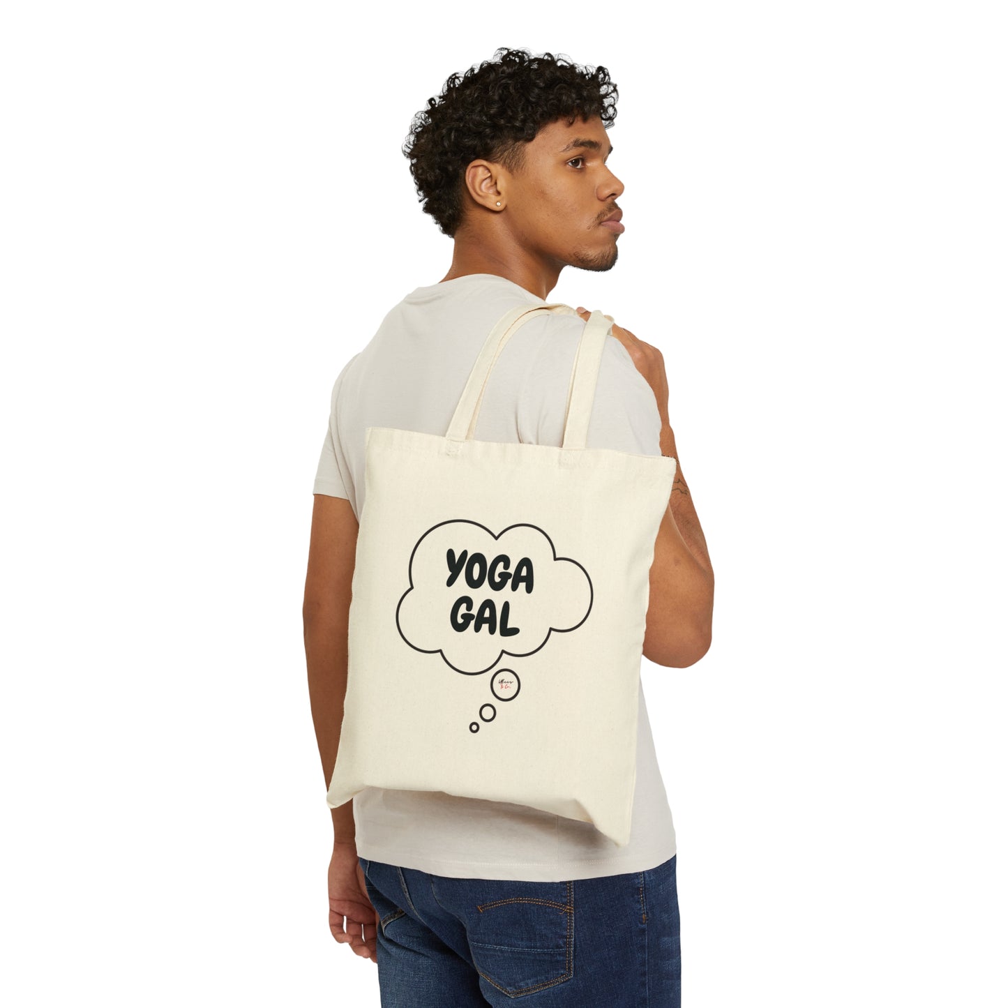 YOGA GAL TOTE BAG IN THOUGHT BUBBLE COTTON CANVAS TOTE BAG YOGA GIFT YOGA WORKOUTS