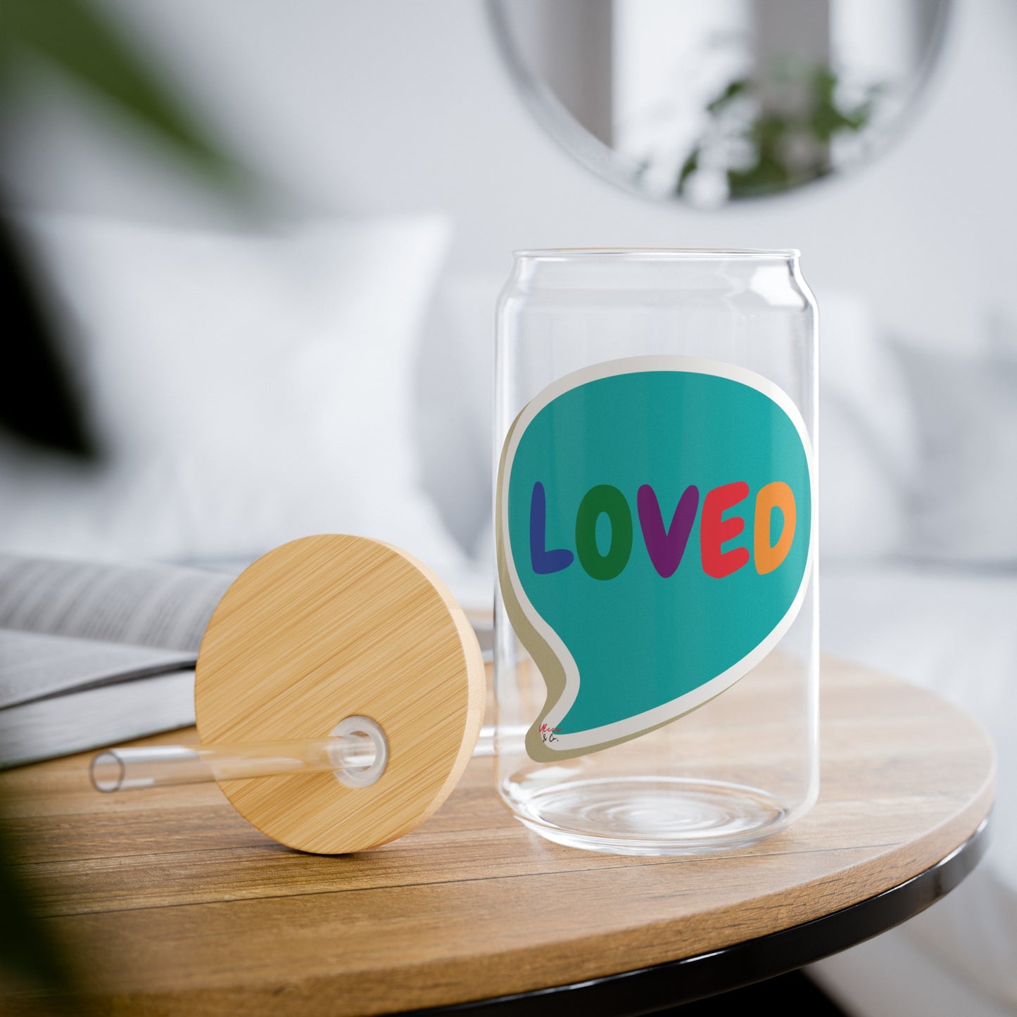 LOVED RAINBOW HAPPY PRIDE ICED COFFEE GLASSES IN SPEECH BUBBLE LGBTQ EQUALITY RAINBOW PRIDE MONTH HAPPY PRIDE SIPPER GLASS 16oz