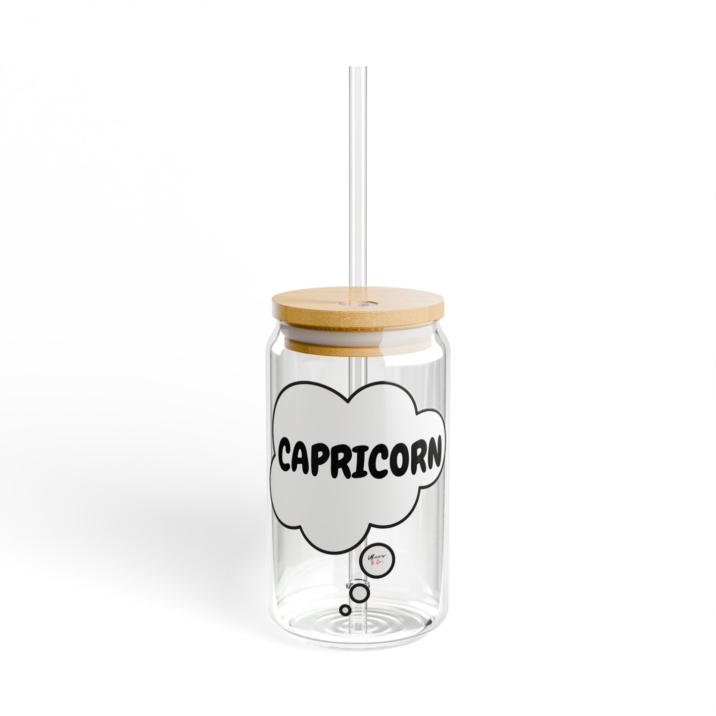 CAPRICORN ZODIAC SIGN ICED COFFEE GLASSES 16oz SIPPER GLASS IN THOUGHT BUBBLE HOROSCOPE CAPRICORN SIGN SIPPER GLASS BIRTHDAY GIFT FOR CAPRICORN ZODIAC SIGN