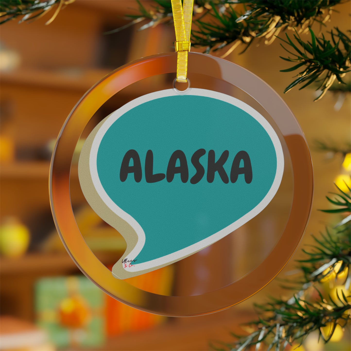 ALASKA GLASS ORNAMENT IN SPEECH BUBBLE FOR FAVORITE STATE DECORATION FOR CHRISTMAS DECOR FOR HOLIDAY DECORATION