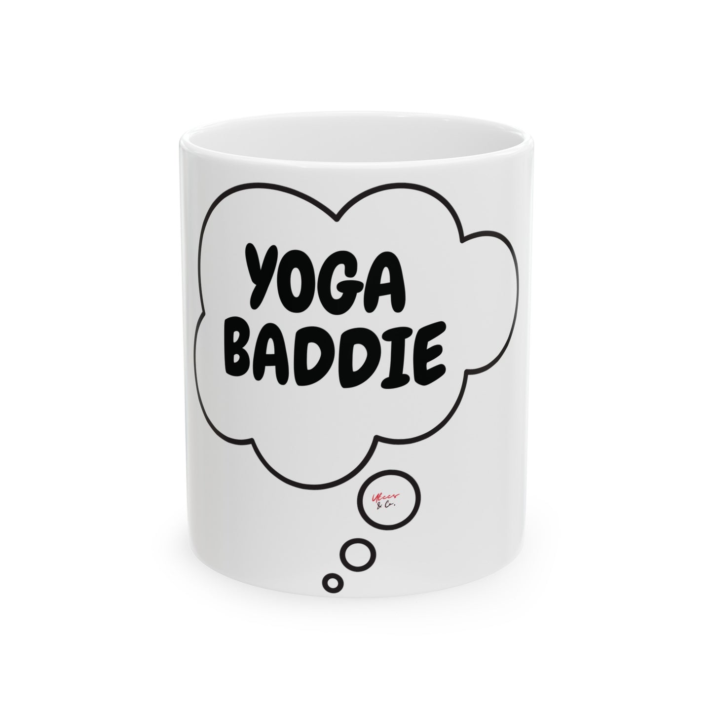 YOGA BADDIE COFFEE MUG IN THOUGHT BUBBLE COFFEE DRINKER COFFEE MUG FOR A YOGA BADDIE IN CERAMIC 11oz NAMASTE YOGI COFFEE LOVERS COFFEE MUG GIFT