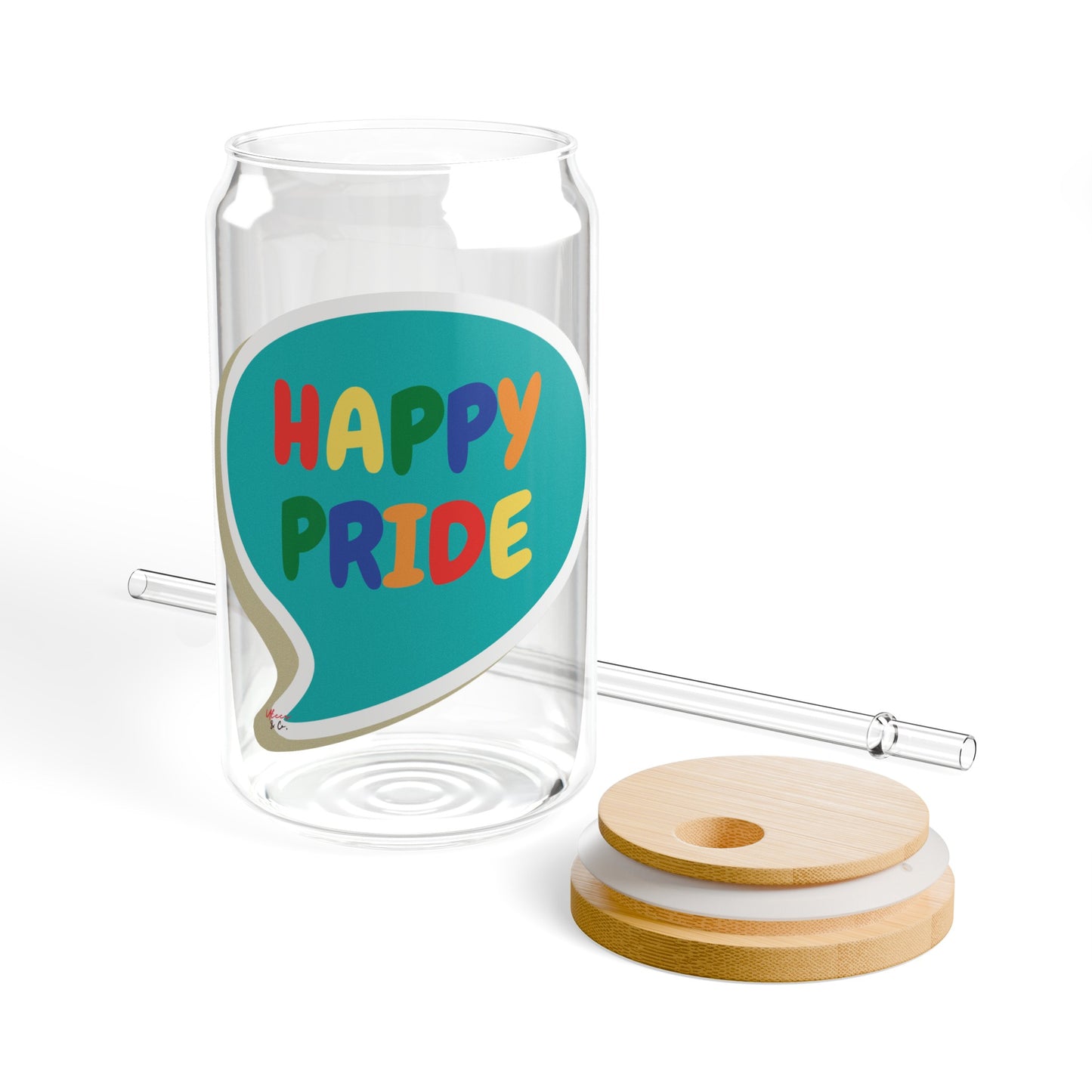 RAINBOW HAPPY PRIDE ICED COFFEE GLASSES IN SPEECH BUBBLE LGBTQ EQUALITY RAINBOW PRIDE MONTH HAPPY PRIDE SIPPER GLASS 16oz