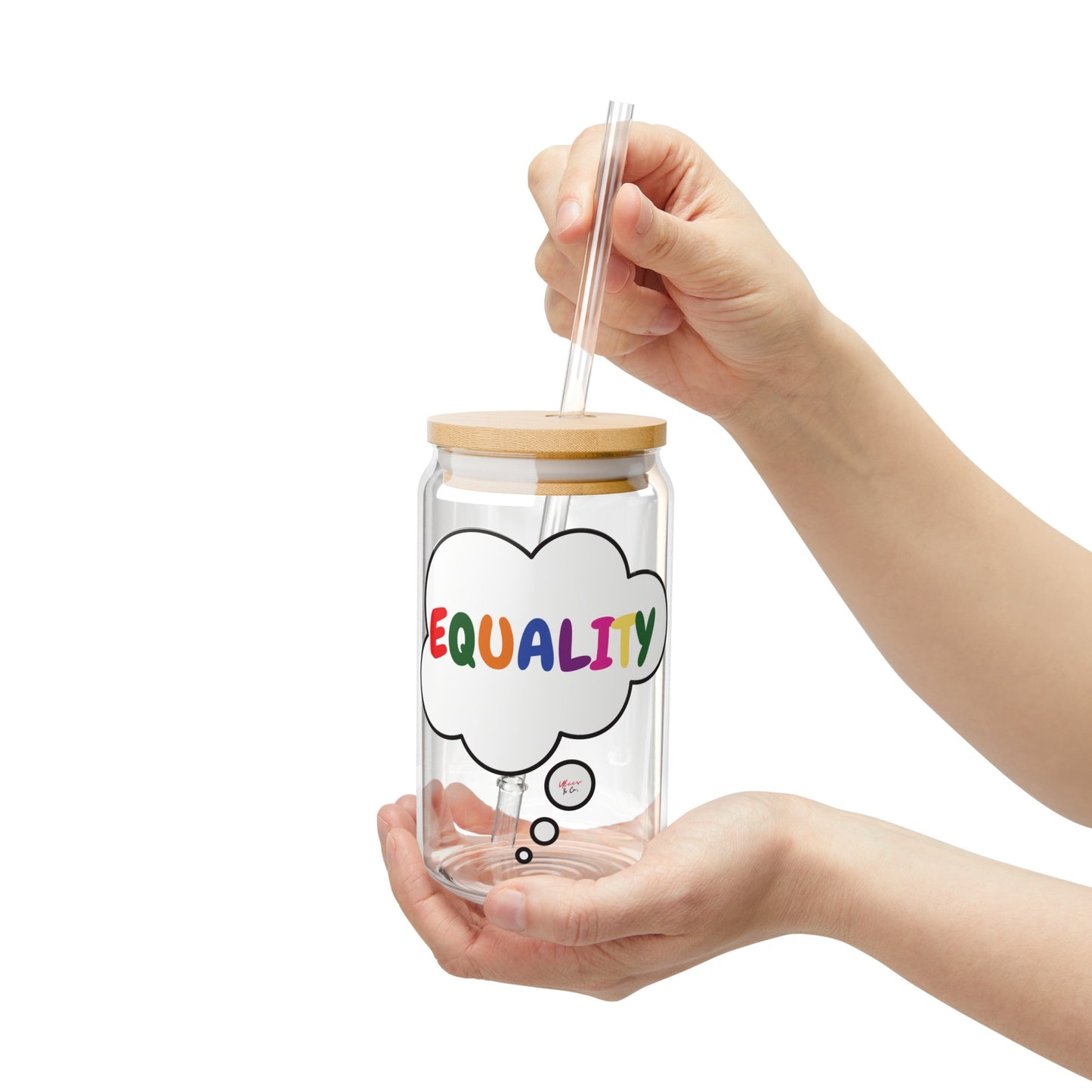 EQUALITY RAINBOW HAPPY PRIDE ICED COFFEE GLASSES IN THOUGHT BUBBLE LGBTQ EQUALITY RAINBOW PRIDE MONTH HAPPY PRIDE SIPPER GLASS 16oz