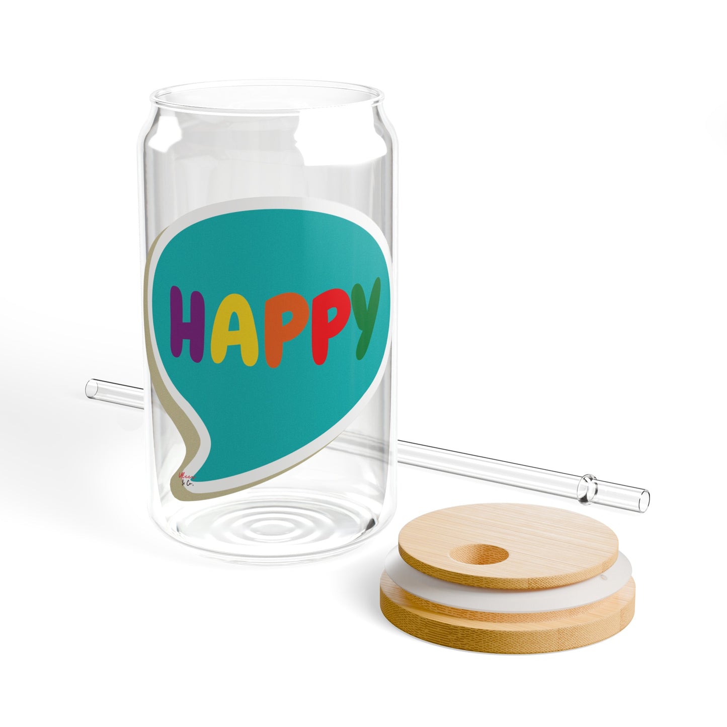 HAPPY PRIDE RAINBOW ICED COFFEE GLASSES IN SPEECH BUBBLE LGBTQ EQUALITY RAINBOW PRIDE MONTH HAPPY PRIDE SIPPER GLASS 16oz