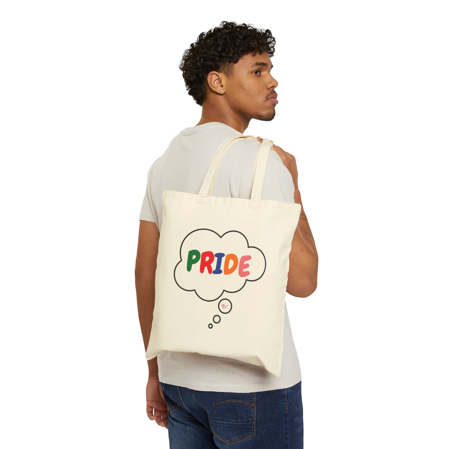 PRIDE RAINBOW TOTE BAG IN THOUGHT BUBBLE LGBTQ COTTON CANVAS TOTE BAG PRIDE MONTH TOTE BAG