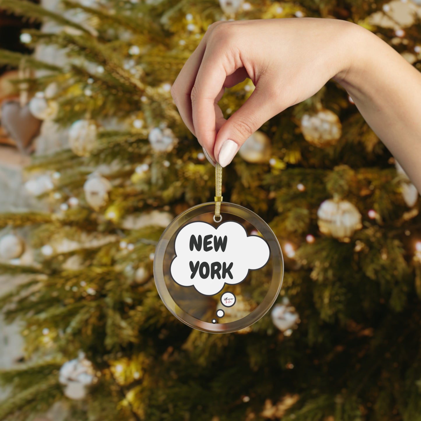 NEW YORK GLASS ORNAMENT IN THOUGHT BUBBLE FOR FAVORITE STATE DECORATION FOR CHRISTMAS DECOR FOR HOLIDAY DECORATION